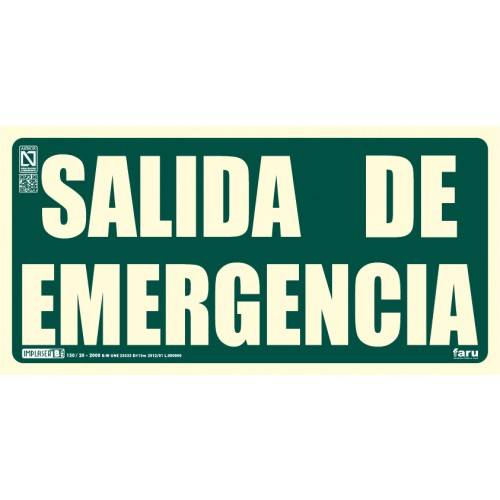 Señal SALIDA DE EMERGENCIA 29.7 x 14.8 cm.
