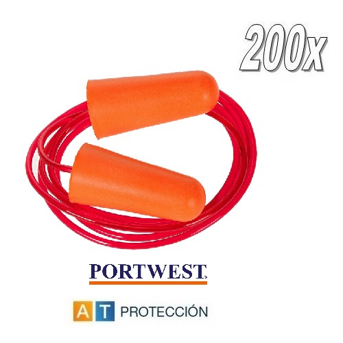 Pack 200 pares tapones con cordón Portwest EP08