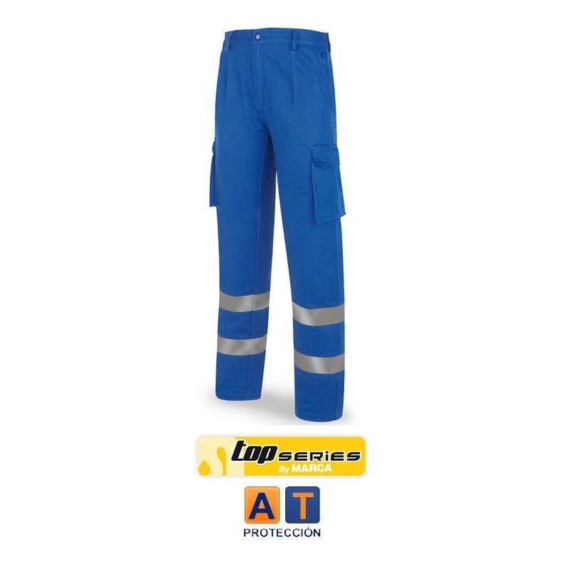 Pantalón de trabajo algodón azulina con bandas reflectantes